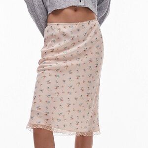 Topshop Floral Midi Slip Skirt Lace Trim Satin Cottagecore Y2K Size 6